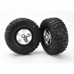 Traxxas Tires wheels assembled glued (SCT satin chrome black beadlock style wheels Kumho tires foam inserts) (2) (2WD front)