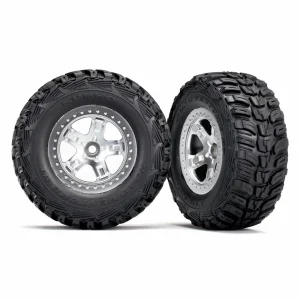 Traxxas Tires wheels assembled glued (SCT satin chrome beadlock style wheels Kumho tires foam inserts) (2) (2WD front)