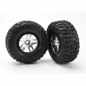 Traxxas Tires wheels assembled glued (SCT Split-Spoke satin chrome black beadlock style wheels Kumho tires foam inserts) (2) (2WD front)