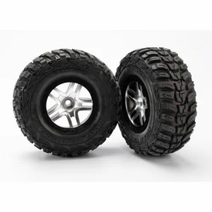 Traxxas Tires wheels assembled glued (S1 ultra-soft off-road racing compound) (SCT Split-Spoke satin chrome black beadlock style wheels Kumho tires foam inserts) (2) (2WD front)