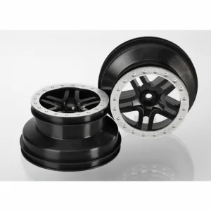 Traxxas Wheels SCT Split-Spoke black satin chrome beadlock style dual profile (2.2 outer 3.0 inner) (4WD f/r 2WD rear) (2)