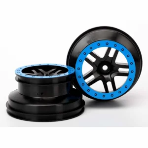 Traxxas Wheels SCT Split-Spoke black blue beadlock style dual profile (2.2 outer 3.0 inner) (4WD f/r 2WD rear) (2)