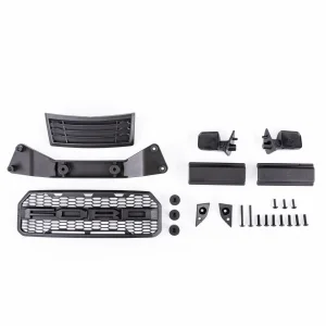 Traxxas Grille/ grille mount/ mirrors, side (left + right)/ mirror mounts (left + right)/ body mount adapter/ rear latch retainers (2)/ 2.6x8mm BCS (self-tapping) (3)/ 2.6x20mm BCS (self-tapping) (2)/ 3x10mm BCS (8) (fits