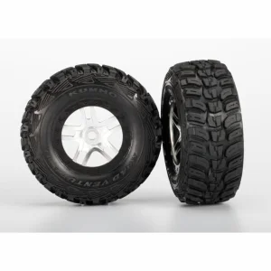 Traxxas Tires wheels assembled glued (S1 ultra-solft off-road racing compound) (SCT Split-Spoke satin chrome black beadlock style wheels dual profile (2.2 outer 3.0 inner) Kumho tires foam inserts) (2) (front/rear)