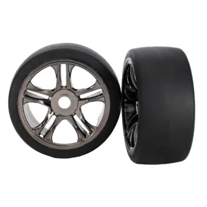 Traxxas XO-1 Rear S1 Tyres Pre Mounted on Split Spoke Black Chrome Wheels (1 Pair)