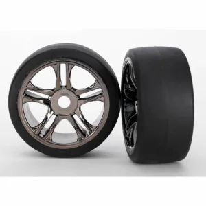 Traxxas XO-1 Rear S1 Tyres Pre Mounted on Split Spoke Black Chrome Wheels (1 Pair)