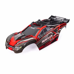 Traxxas Body, Rustler 4X4, red (painted, decals applied) (assembled with front + rear body mounts and rear body support for clipless mounting)