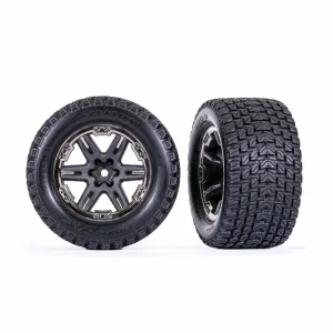 Traxxas Gravix 2.8 TSM Tyres Glued on RXT Grey/Black Chrome Wheels - 4WD FR/RR Or 2WD FR(2)