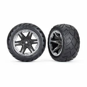 Traxxas Tyres + wheels, assembled, glued (28) (RXT black + chrome wheels, Anaconda Tyres, foam inserts) (2WD electric rear) (2) (TSM rated)