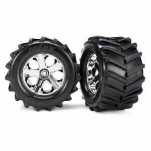 Traxxas Tires and wheels assembled glued 2.8 (All-Star chrome wheels MAXX tires foam inserts) (2)