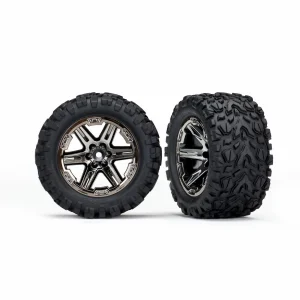 Traxxas Tires wheels assembled glued (2.8) (RXT black chrome wheels Talon Extreme tires foam inserts) (2) (TSM rated)