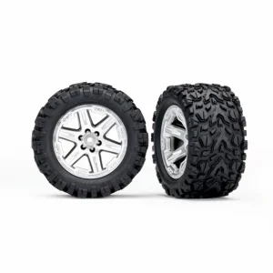 Traxxas Tires wheels assembled glued (2.8) (RXT satin chrome wheels Talon Extreme tires foam inserts) (2) (TSM rated)