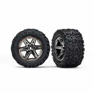 Traxxas Tires wheels assembled glued (2.8) (RXT black chrome wheels Talon Extreme tires foam inserts) (electric rear) (2) (TSM rated)