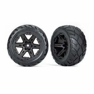 Traxxas Tyres + wheels, assembled, glued (28) (RXT black wheels, Anaconda Tyres, foam inserts) (4WD electric front/rear, 2WD electric front only) (2) (TSM rated)
