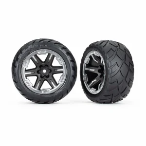 Traxxas Tyres + wheels, assembled, glued (28) (RXT black + chrome wheels, Anaconda Tyres, foam inserts) (4WD electric front/rear, 2WD electric front only) (2) (TSM rated)