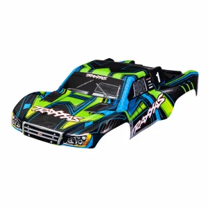 Traxxas Body, Slash 4X4 (also fits Slash VXL + Slash 2WD), green and blue (painted, decals applied) (assembled with front + rear latches for clipless mounting)
