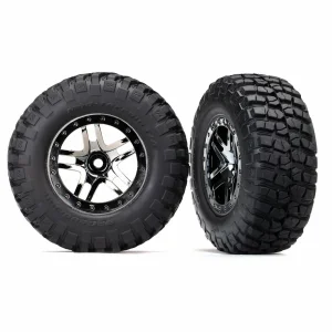 Traxxas Tires wheels assembled glued (SCT Split-Spoke black chrome beadlock style wheels BFGoodrich Mud-Terrain T/A KM2 ultra-soft S1 compound off-road racing tires foam inserts) (2) (4WD f/r 2WD rear) (TSM rated)