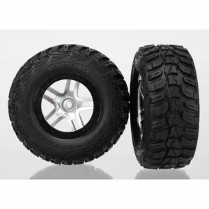 Traxxas Tires wheels assembled glued (SCT Split-Spoke satin chrome black beadlock style wheels Kumho tires foam inserts) (2) (4WD front/rear 2WD rear only)