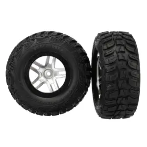 Traxxas Tires wheels assembled glued (SCT Split-Spoke satin chrome black beadlock style wheels Kumho tires foam inserts) (2) (4WD front/rear 2WD rear only)