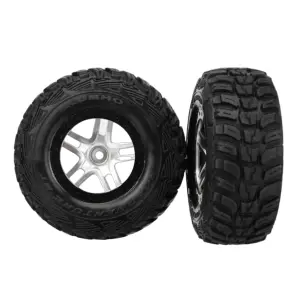 Traxxas Tires wheels assembled glued (S1 ultra-soft off-road racing compound) (SCT Split-Spoke satin chrome black beadlock style wheels Kumho tires foam inserts) (2) (4WD front/rear 2WD rear only)