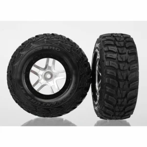 Traxxas Tires wheels assembled glued (S1 ultra-soft off-road racing compound) (SCT Split-Spoke satin chrome black beadlock style wheels Kumho tires foam inserts) (2) (4WD front/rear 2WD rear only)