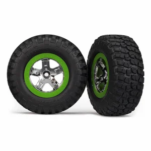 Traxxas Tires wheels assembled glued (SCT chrome green beadlock wheel BFGoodrich Mud-Terrain T/A KM2 tire foam inserts) (2) (4WD front/rear 2WD rear only)