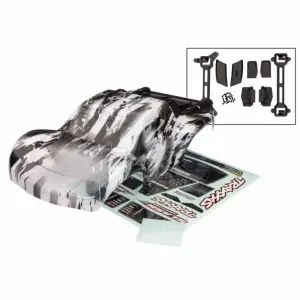 Traxxas Body, Slash 2WD (also fits Slash VXL + Slash 4WD), ProGraphix (graphics are printed, requires paint + final colour application)/ decal sheet (requires 6953 latches and 6952 latch mounts for clipless mounting)