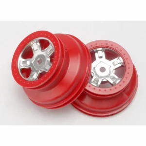 Traxxas Wheels SCT satin chrome red beadlock style dual profile (1.8 inner 1.4 outer) (2)