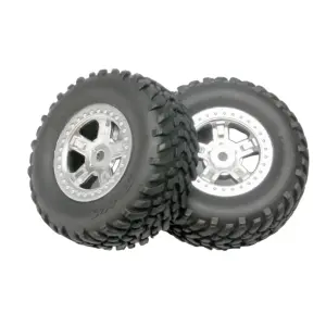 Traxxas Tires and wheels assembled glued (SCT satin chrome wheels SCT off-road racing tires foam inserts) (1 each right left)