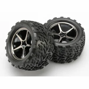 Traxxas Tires and wheels assembled glued (Gemini black chrome wheels Talon tires foam inserts) (2)