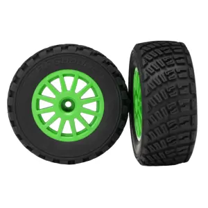Traxxas Tires wheels assembled glued (Green wheels BFGoodrich Rally gravel pattern tires foam inserts) (2) (TSM rated)