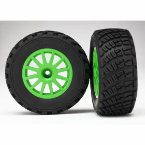 Traxxas Tires wheels assembled glued (Green wheels BFGoodrich Rally gravel pattern tires foam inserts) (2) (TSM rated)