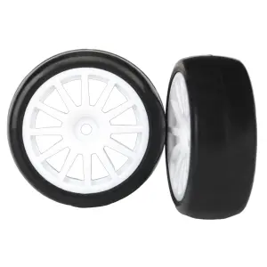 Traxxas Tires wheels assembled glued (12-spoke white wheels slick tires) (2)