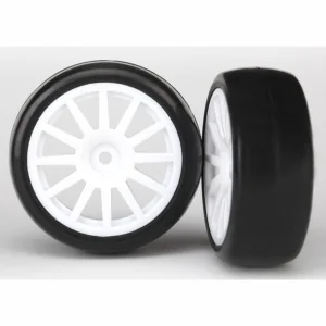 Traxxas Tires wheels assembled glued (12-spoke white wheels slick tires) (2)