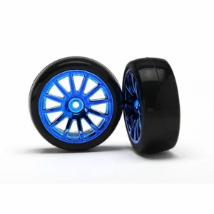 Traxxas 12-Sp Blue Wheels - Slick Tires