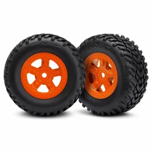 Traxxas Tires and wheels assembled glued (SCT orange wheels SCT off-road racing tires)(1 each right left)