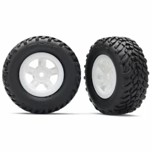 Traxxas Tires and wheels assembled glued (SCT white wheels SCT off-road racing tires) (1 each right left)