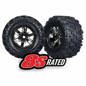 Traxxas MAXX AT Tyres Pre Glued on Black Chrome X-MAXX Wheels (2)