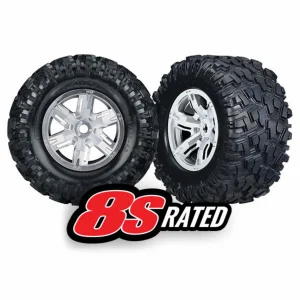 Traxxas MAXX AT Tyres Pre Glued on Satin Chrome X-MAXX Wheels (2)