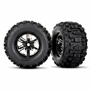 Traxxas X-MAXX Sledgehammer Tyres Pre Glued on Black Chrome Wheels (2)