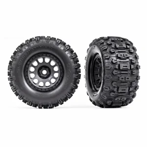 Traxxas Tyres + wheels, assembled, glued (XRT Race black wheels, Sledgehammer Tyres, foam inserts) (left + right)
