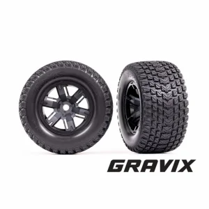 Traxxas Tyres + wheels, assembled, glued (X-MAXX black wheels, Gravix Tyres, foam inserts) (left + right) ** CLEARANCE **