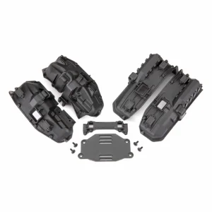 Traxxas Fenders, inner (narrow), front + rear (for clipless body mounting) (2 each)/ rock light covers (8)/ battery plate/ body mount/ 3x8 flat-head screws (4)/ 25x6 CS (10)