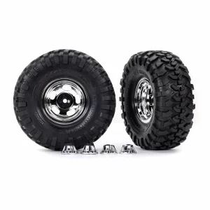Traxxas Tyres + wheels, assembled, glued (2.2in chrome wheels, Canyon Trail 5.3 x 2.2in Tyres) (2)/ center caps (2)/ decal sheet (requires 8255A extended thread stub axle)