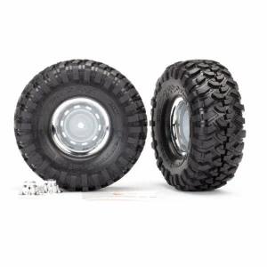 Traxxas Tires and wheels assembled glued (1.9 chrome wheels Canyon Trail 1.9 tires) (2)/ center caps (2)/ decal sheet (requires 8255A extended stub axle)