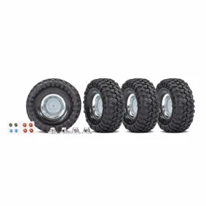 Traxxas Tyres and wheels, assembled, glued (19 chrome wheels, Canyon Trail 46x19 Tyres) (4 pcs)/ center caps (4 pcs)/ decal sheet (requires 8255A extended stub axle)