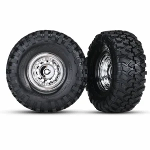 Traxxas Tires and wheels assembled glued (1.9 chrome wheels Canyon Trail 1.9 tires) (2)/ center caps (2)/ decal sheet (requires 8255A extended stub axle)