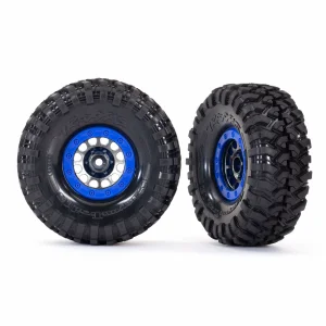 Traxxas Tyres and wheels, assembled, glued (Method 105 19 black chrome, blue beadlock style wheels, Canyon Trail 46x19 Tyres, foam inserts) (1 left, 1 right)