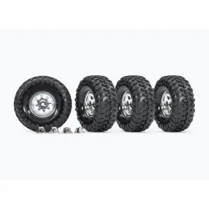 Traxxas Tyres and wheels, assembled, glued (19 classic chrome wheels, Canyon Trail 46x19 Tyres) (4 pcs)/ center caps (4 pcs) (requires 8255A extended stub axle)