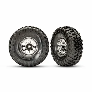 Traxxas Tyres and wheels, assembled, glued (2.2 classic chrome wheels, Canyon Trail 5.3x2.2 tires, foam inserts) (2)/ center caps (front (2), rear (2) (requires 8255A extended thread stub axle)